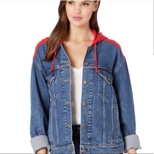 Women's Blue Denim Jacket with Red Hood